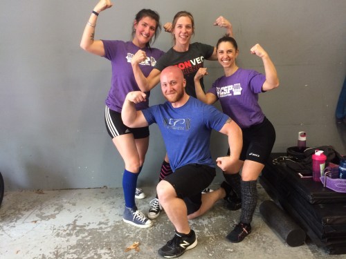Me with some of the Cressey Sports Performance Women's Powerlifting Group, from left Celie, Hilary, myself, and our amazing Coach Tony Bonvechio.